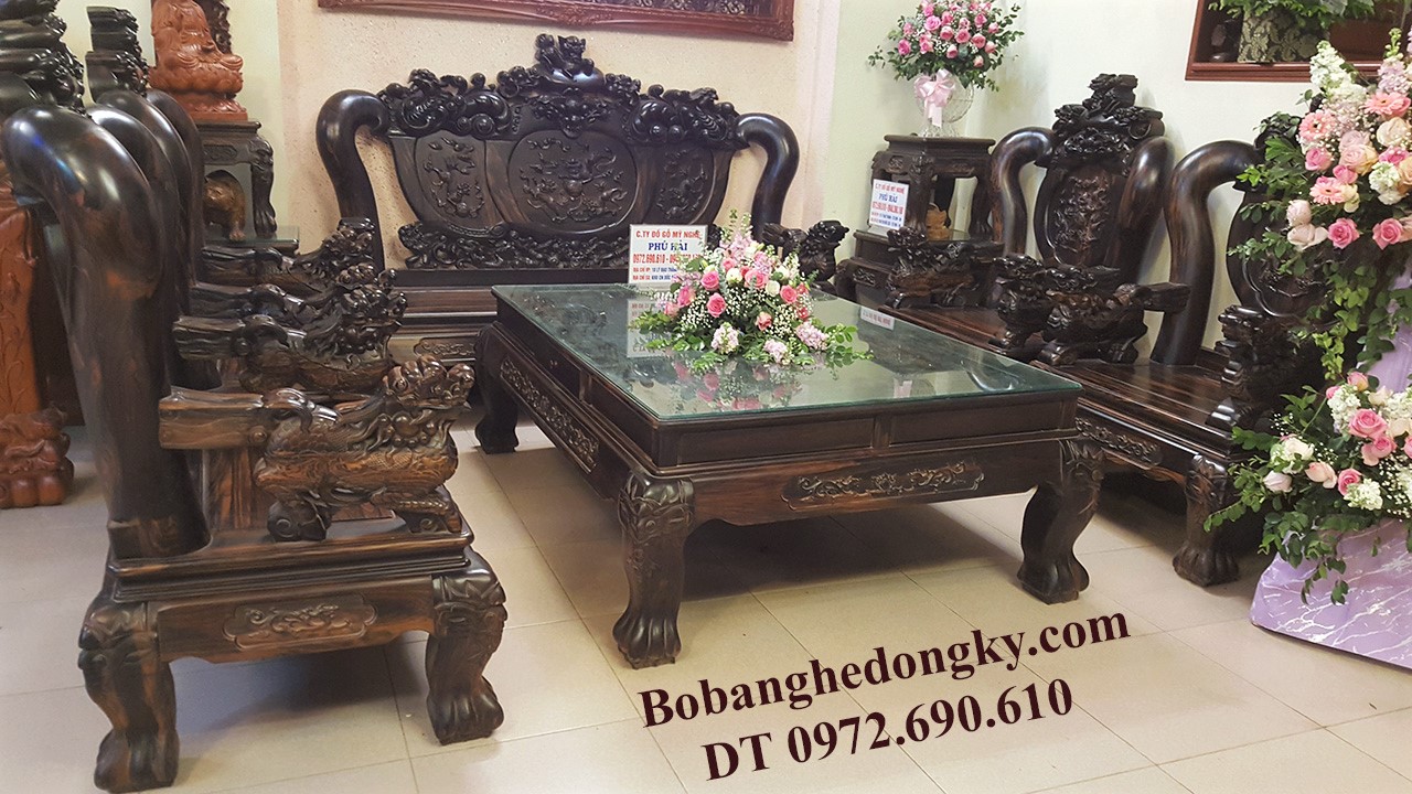 Bộ bàn ghế đồng kỵ gỗ mun